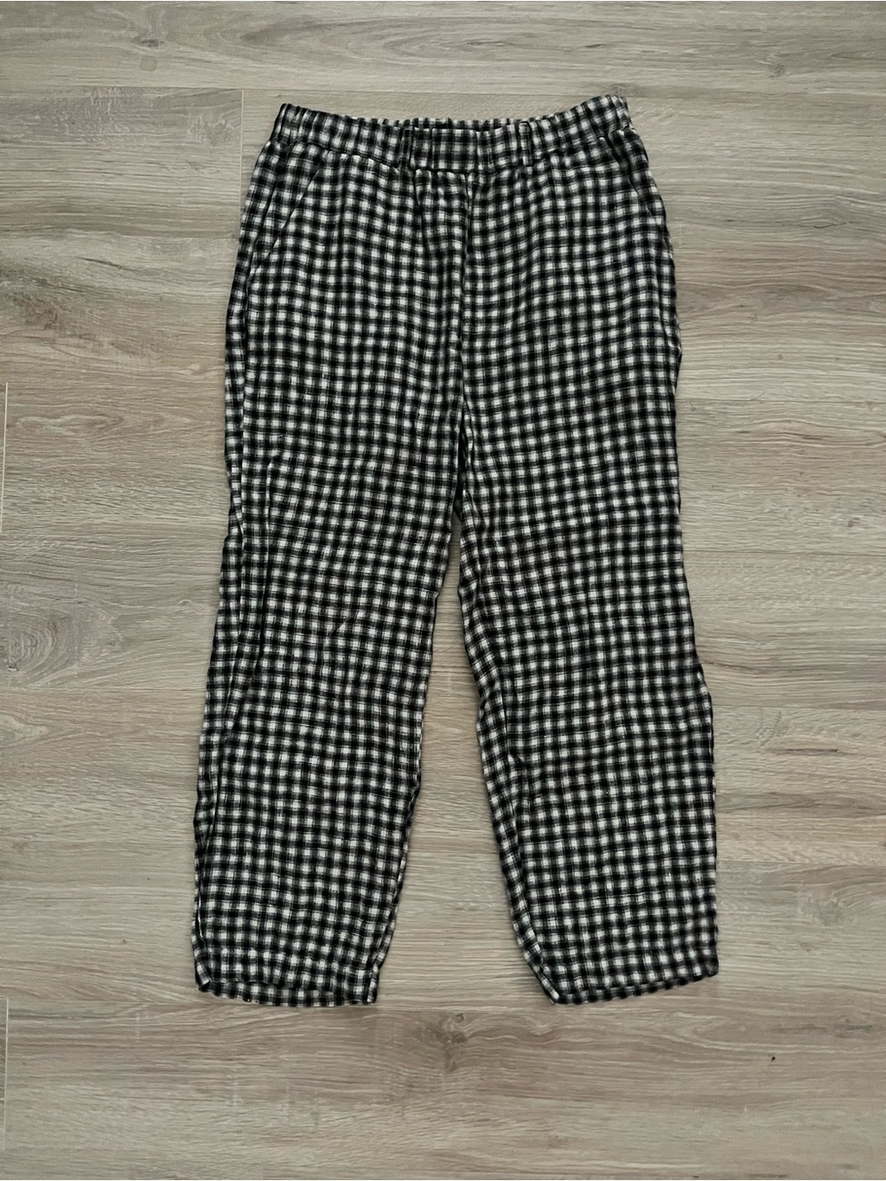 Quince Women’s 100% European Linen Pants Black and White Gingham - Size Small